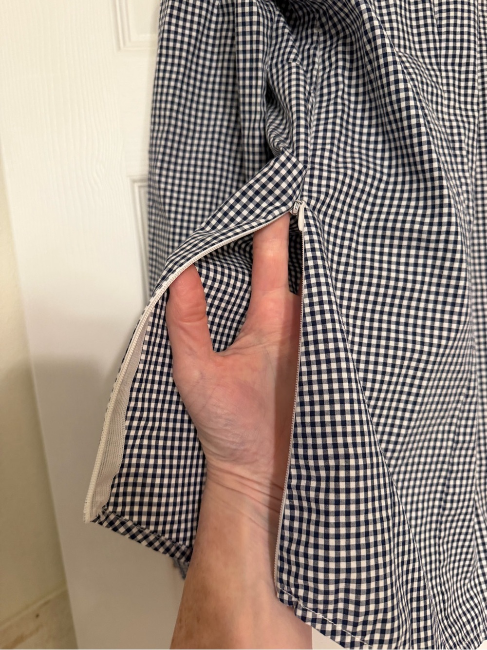 Elizabeth McKay Navy & White Gingham Ruffle V-Neck Blouse - Picture 5 of 8